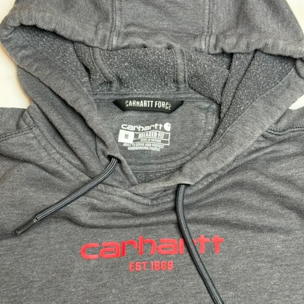 Carhartt Force‎ Hoodie Mens Medium Charcoal Gray Relaxed Fit Graphic Sweatshirt